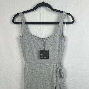 See You Monday Gray Tie Front Sheath Midi Dress